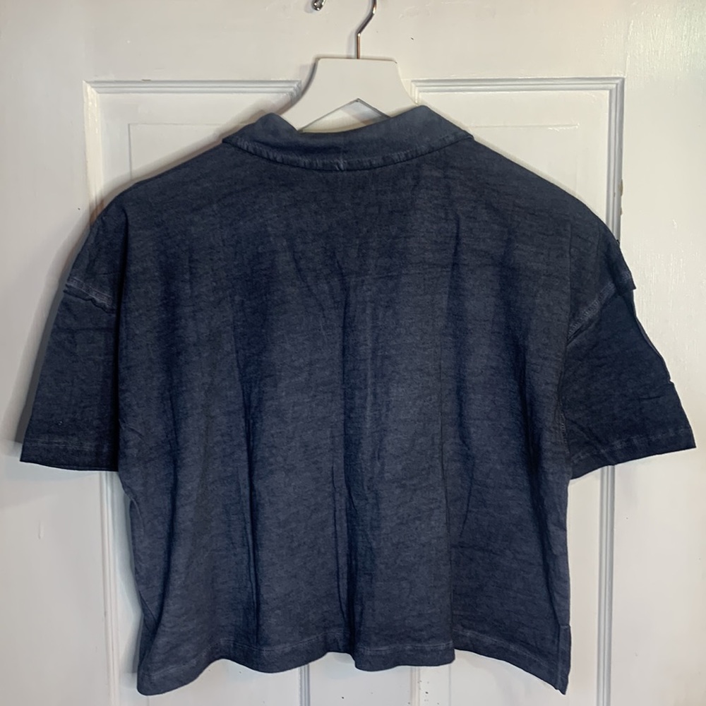 Free People Navy Weekend Rush Button Down Collared Top New with Tag W-506 Size S - Picture 9 of 11